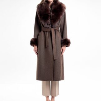 Manteau en laine avec détails en fourrure amovibles