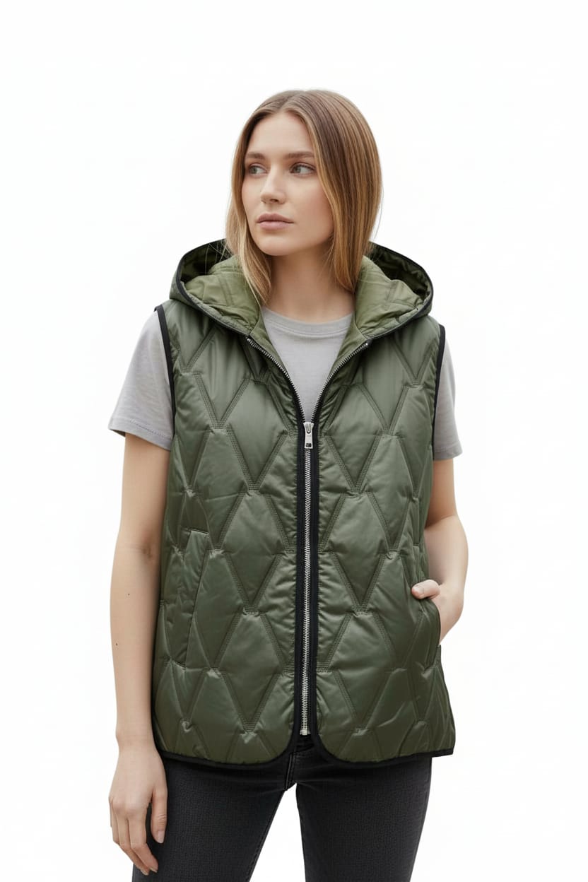 veste sans manches matelassée à capuche kaki