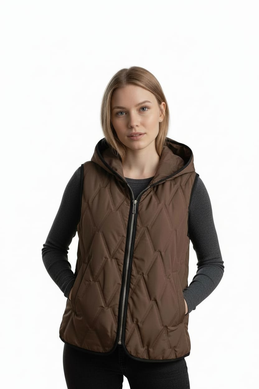 veste sans manches matelassée à capuche marron