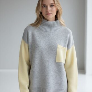 Pull bicolore gris et jaune