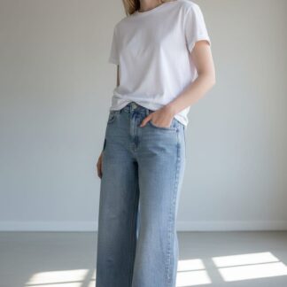 Jean wide leg à broderies