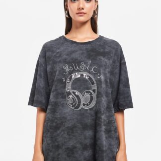 T-shirt oversize music gris foncé