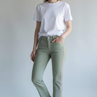 Jean à bande brodée vert anis