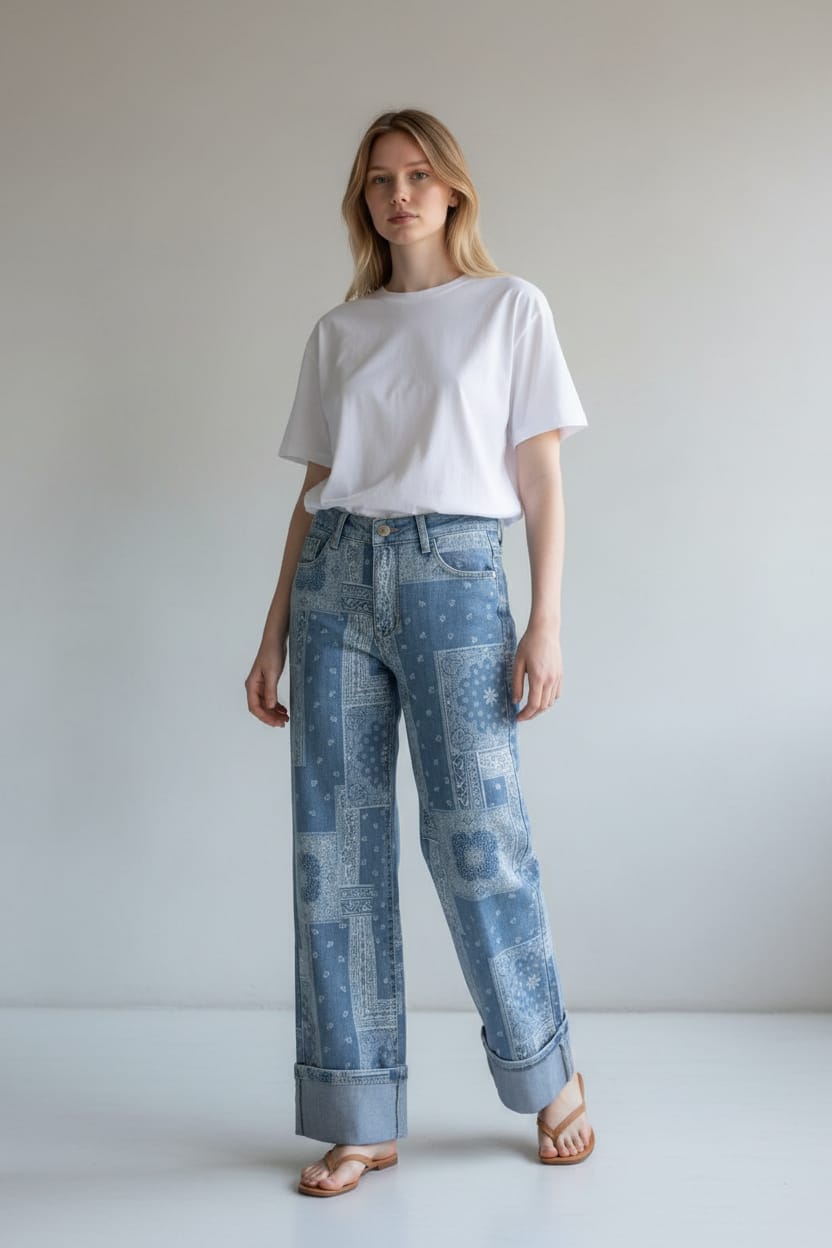 Jean à imprimé patwchwork