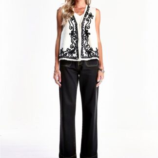 Gilet sans manches brodé ecru