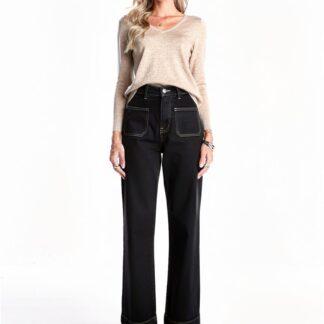 Pull fin col V Beige