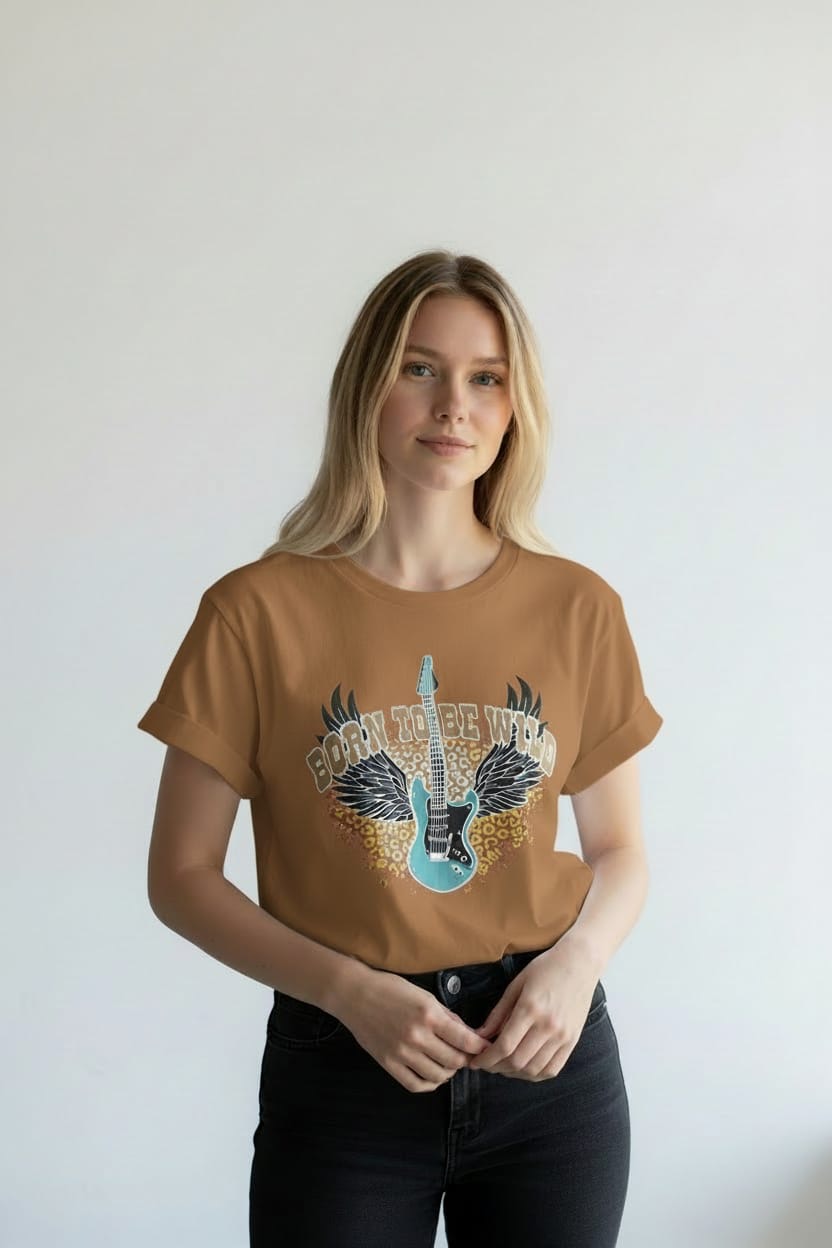 t-shirt manches courtes à imprimés camel