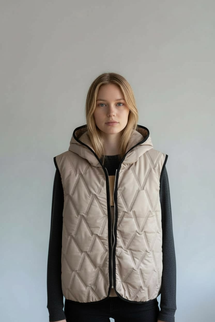 veste sans manches matelassée à capuche beige