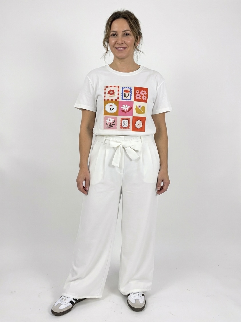 T-shirt patchwork blanc