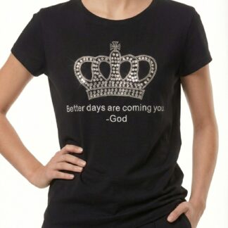 T-shirt noir imprimé strass couronne