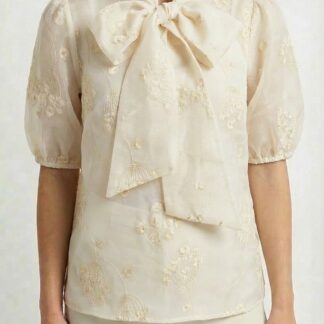 Chemise brodée à noeud écrue